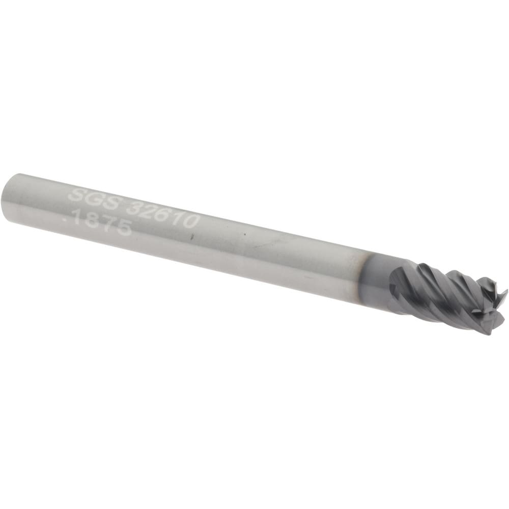 SGS 32610 Corner Radius End Mill: 3/16" Dia, 5/16" LOC, 0.01" Radius, 5 Flutes, Solid Carbide Image