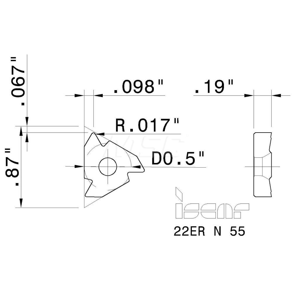 Iscar - Laydown Threading Insert: 22ern55 Ic250, Solid Carbide 