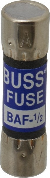 Cartridge Fast-Acting Fuse: 0.5 A, 10.3 mm Dia - 250V, 10 kA at 125V, Fiber | Part # - Cooper Bussmann BAF-1/2