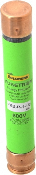 Cooper Bussmann FRS-R-1-1/2 Cartridge Time Delay Fuse: RK5, 1.5 A, 127 mm OAL, 20.6 mm Dia Image