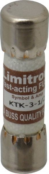 Cooper Bussmann KTK-3-1/2 Cartridge Fast-Acting Fuse: 3.5 A, 10.3 mm Dia Image