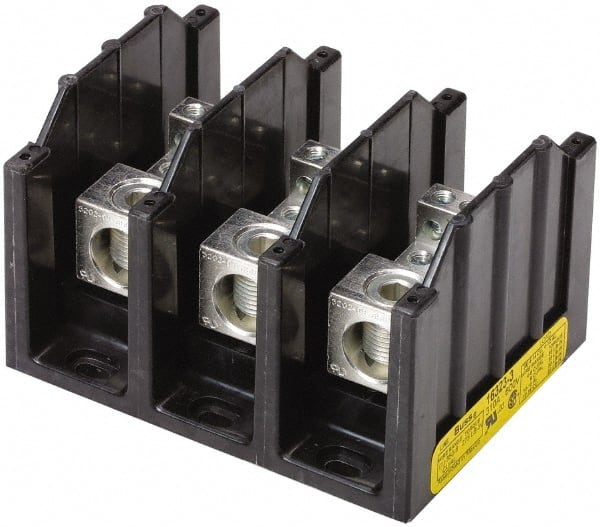 3 Poles, 380 Amp, 500 kcmil-6 AWG (Cu/Al) Primary, 3/8-16 x 1-1/4 Stud Secondary, Thermoplastic Power Distribution Block