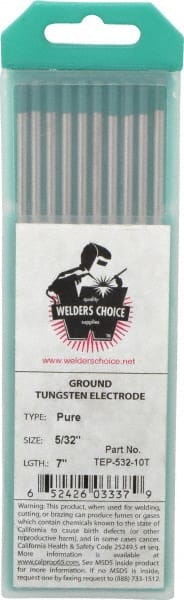 Welders Choice TEP-532-10T TIG Welding Rod: 7" OAL, 5/32" Dia, Tungsten 