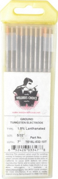 Welders Choice TE15L-532-10T TIG Welding Rod: 7" OAL, 5/32" Dia, Tungsten Image