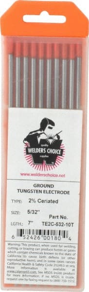 Welders Choice TE2C-532-10T TIG Welding Rod: 7" OAL, 5/32" Dia, Tungsten 