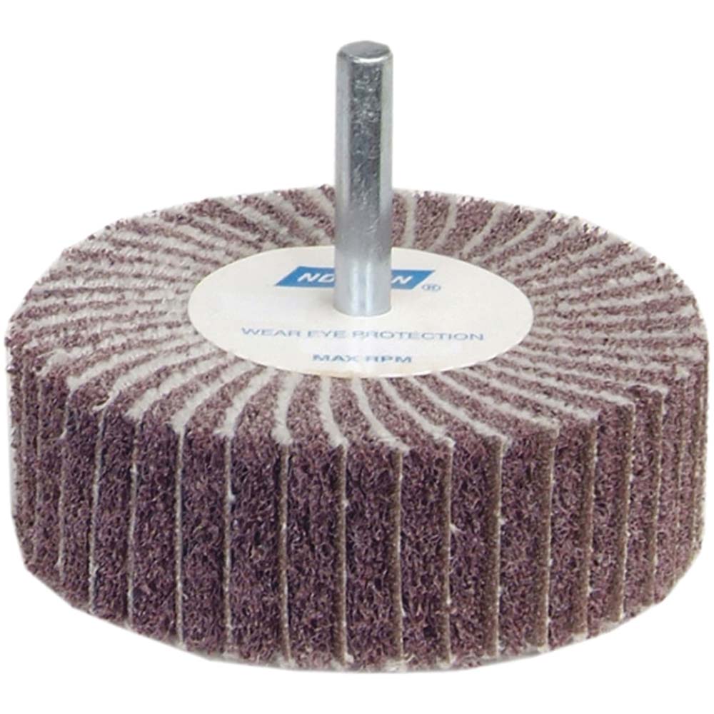 Norton Mounted Flap Wheel 2" Dia, 1" Face Width, 60 Grit, Ceramic