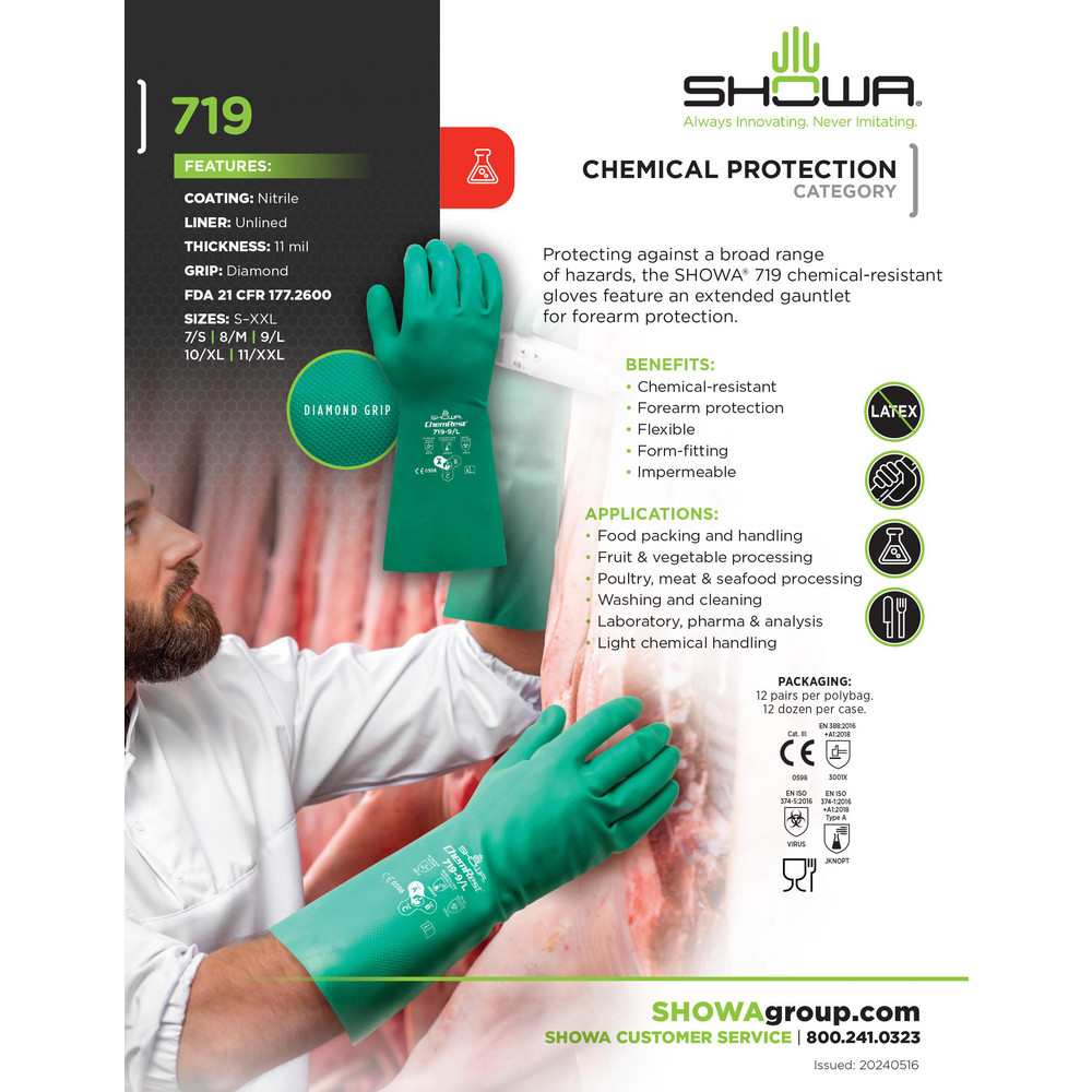 SHOWA - Chemical Resistant Gloves: SHOWA® ChemRest 719, Size X-Large ...