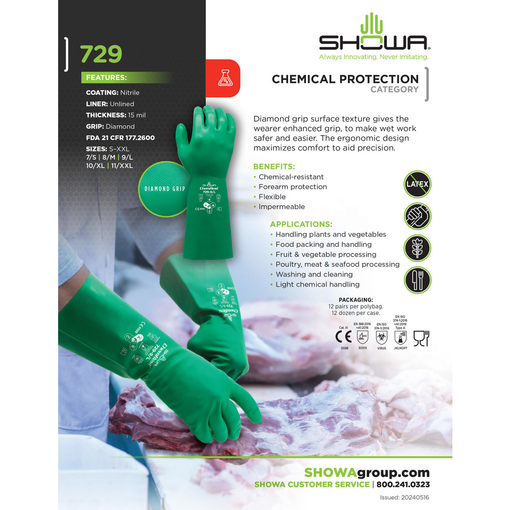 SHOWA - Chemical Resistant Gloves: SHOWA® ChemRest 729, 15.00 mil ...