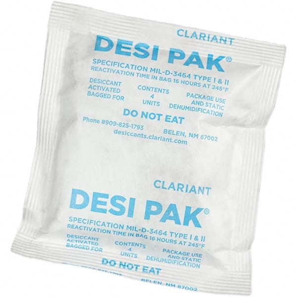 Desiccant Packets; Material: Clay ; Packet Size: 4 oz ; Container Type: Drum ; Area Protected: 3.33ft3 ; Number of Packs per Container: 500 ; UNSPSC Code: 41123003