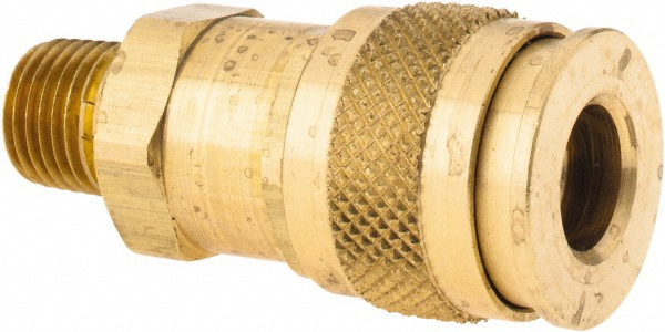 Pneumatic Hose Coupling: 1/4-18, 1/4" Body Dia, Industrial Interchange - Brass