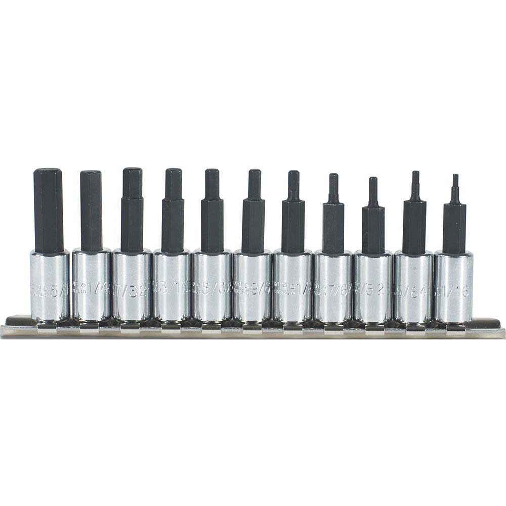 Proto Hex Bit Socket Set 1/4" Drive, 11 Pc, 1/16 to 5/16" Hex MSC