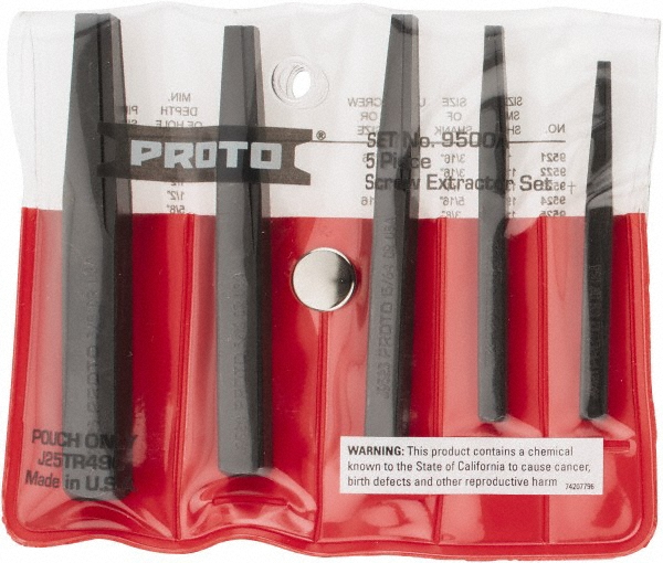 Bolt & Screw Extractor Set: Screw Extractor  - Includes Screw Extractors: 1/8, 3/16, 7/32, 5/16, 3/8, Fits 1/4" Screws