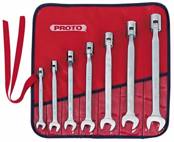 Flex Head Combination Wrench Set: 7 Pc, Inch