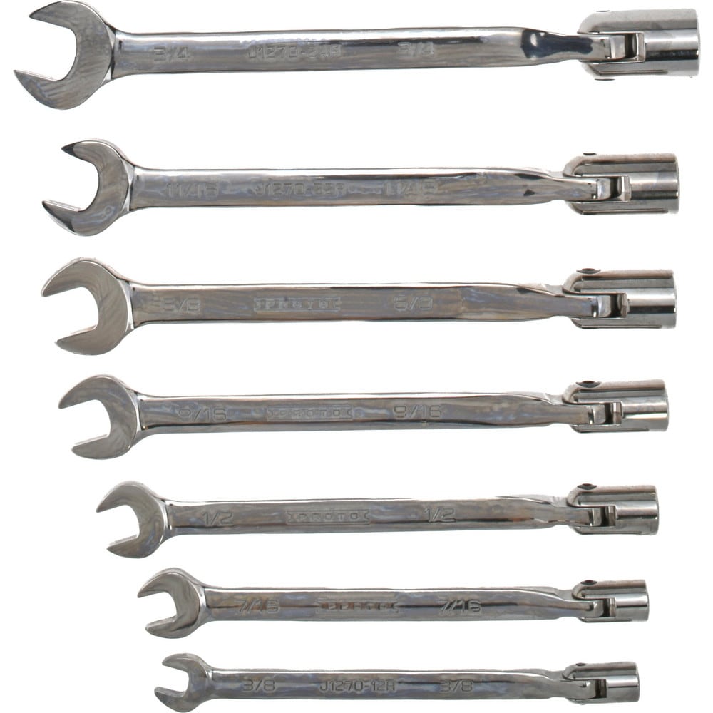 Flex Head Combination Wrench Set: 7 Pc, Inch