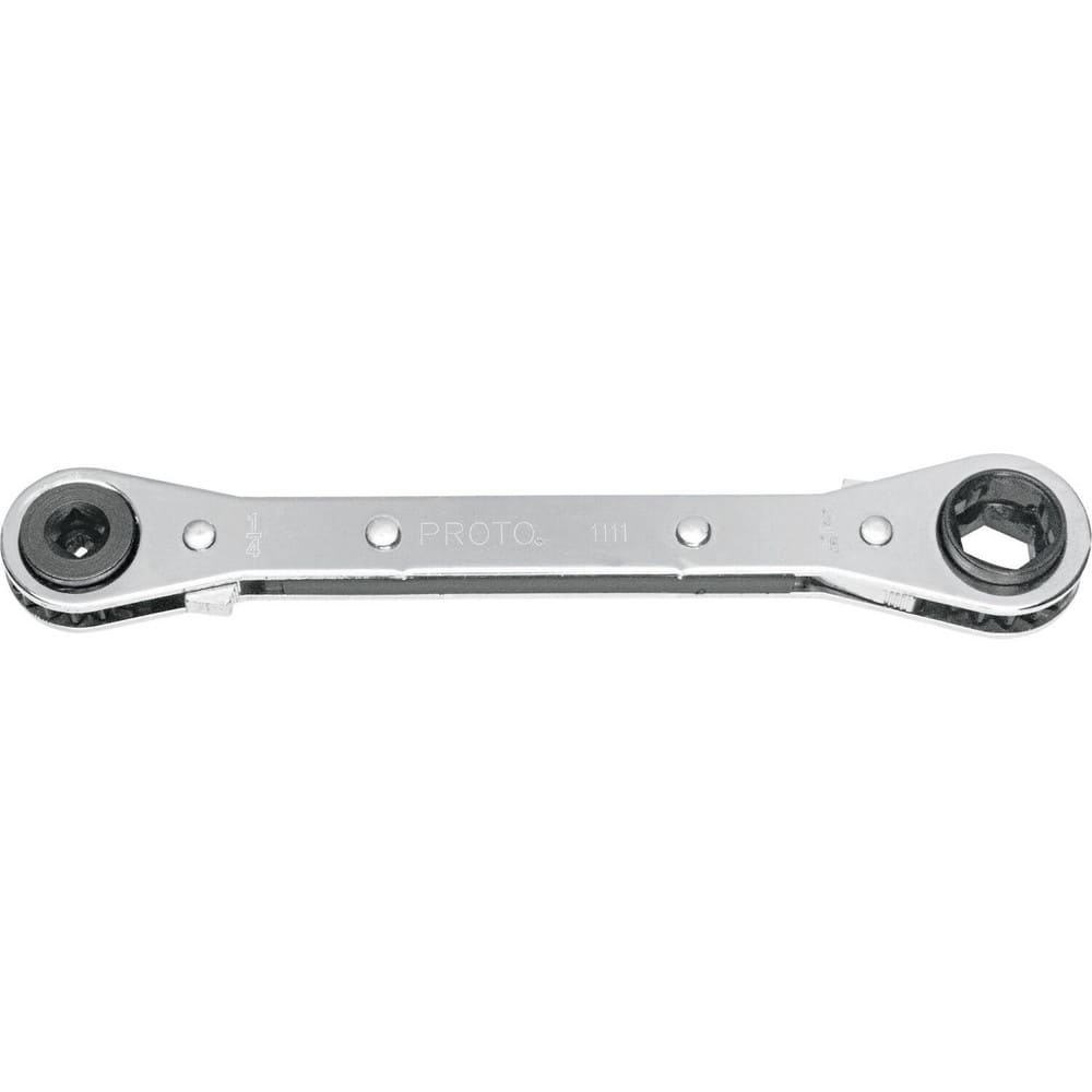 Box End Wrench: 1/4 & 3/16 Sq in x 9/16 & 1/2 Hex in, 6 Point, Double End