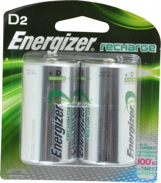 2 Qty 1 Pack Size D, NiMH, 2 Pack, Standard Battery