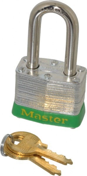 Master Lock 3KALFGRN-0915 Lockout Padlock: Keyed Alike, Laminated Steel, Steel Shackle, Green 