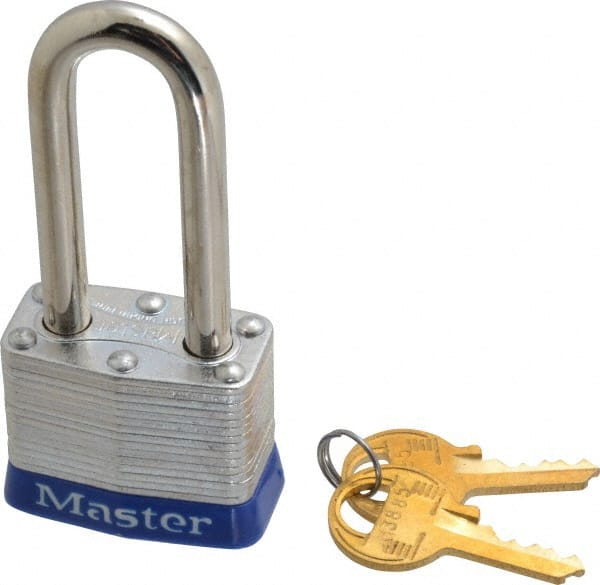 Master Lock 3LHBLU Lockout Padlock: Keyed Different, Laminated Steel, 2" High, Steel Shackle, Blue 