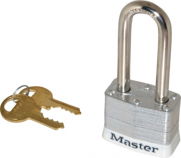 Master Lock 3LHWHT Lockout Padlock: Keyed Different, Laminated Steel, 2" High, Steel Shackle, White Image