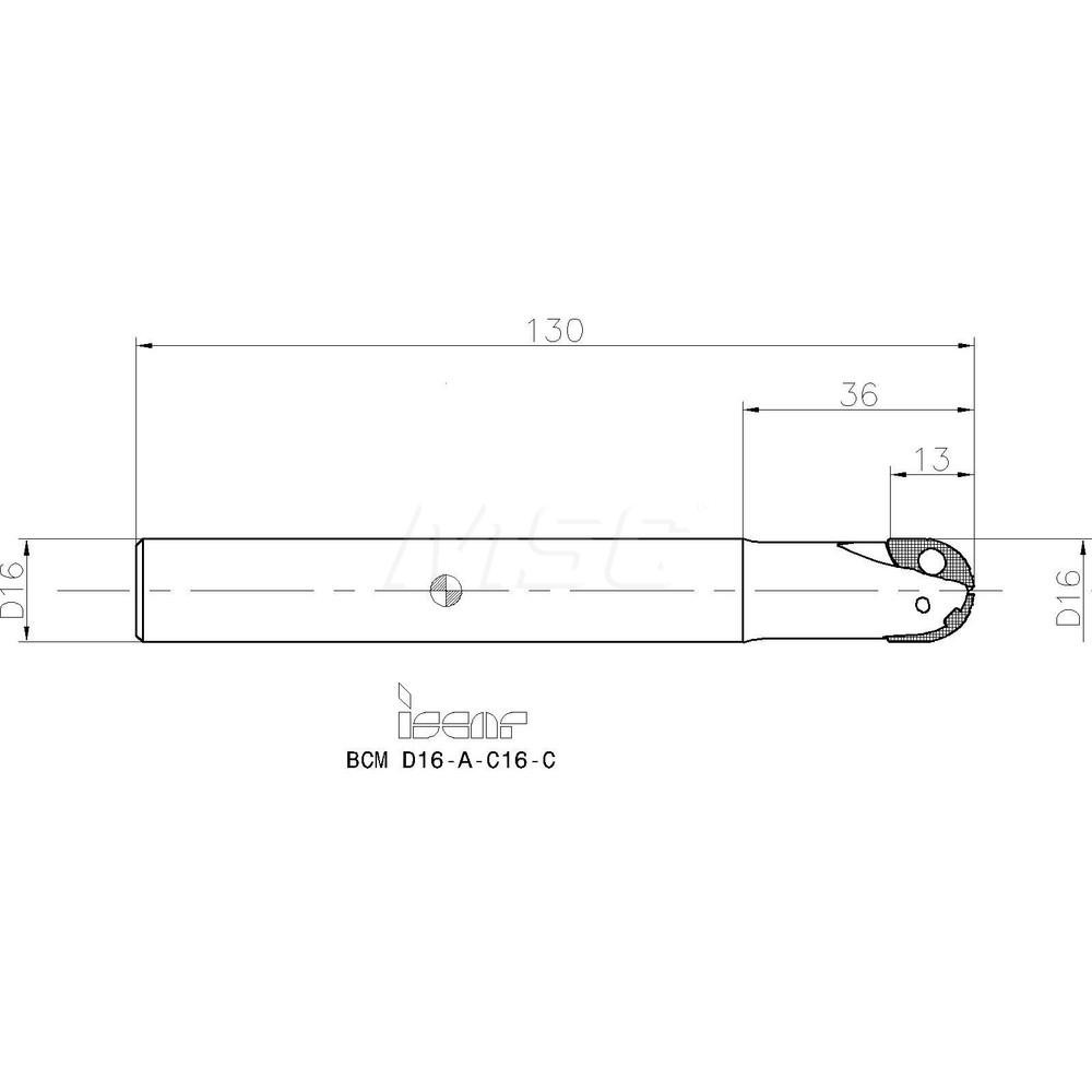 Iscar Indexable Ball Nose End Mill 16 mm Cut Dia, Solid Carbide, 130