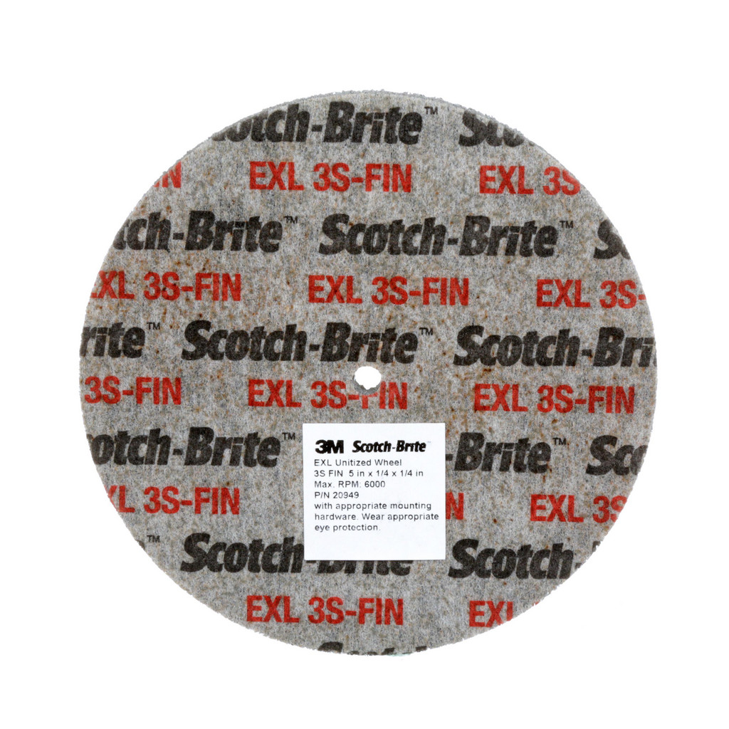 3M | Scotch-Brite™ Deburring Wheel: 5" Dia, 1/4" Face Width, 1/4" Hole, 3 Density, Silicon Carbide - Fine Grade, Unitized, Series XL-UW