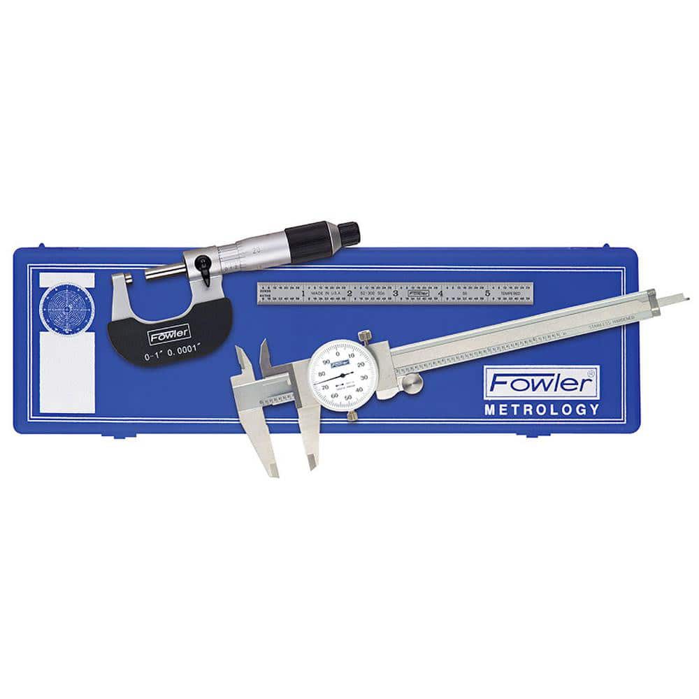 FOWLER 52-095-007 Machinist Caliper & Micrometer Kit: 4 pc 