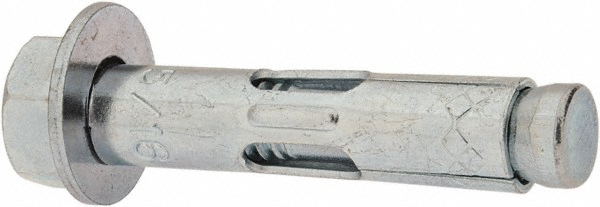 Concrete Sleeve Anchor: 5/16" Dia, 1-1/2" OAL, 1-1/4" Min Embedment - 5/16" Drill, Steel, Hex Nut Head, Hex Drive