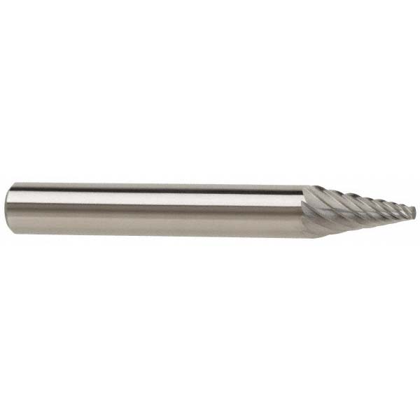 Abrasive Burr: SM-1, 1/4" Cut Dia, Pointed Cone, Single Cut - 1/4" Shank Dia, 1/2" LOC, 2" OAL