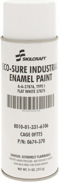 Enamel Spray Paint: White, Flat, 11 oz
