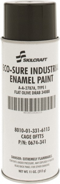 Enamel Spray Paint: Olive Drab, Flat, 11 oz