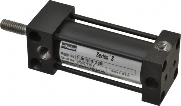 Parker 1.00USU1602.00 Double Acting Rodless Air Cylinder: 1" Bore, 2" Stroke, 200 psi Max, 1/8 NPTF Port, Universal Mount Image