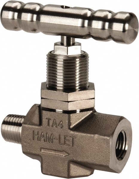 Ham-Let 3204905 Needle Valve: T-Handle, Straight, 1/4" Pipe, MNPT x FNPT End, Stainless Steel Body Image