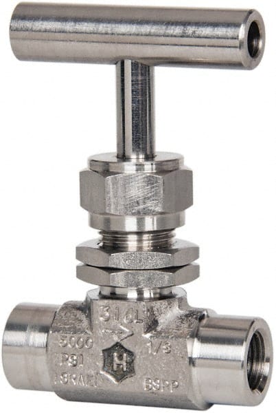 Ham-Let 3204880 Needle Valve: T-Handle, Straight, 1/8" Pipe, FNPT x FNPT End, Stainless Steel Body 