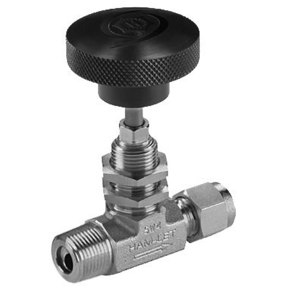 Needle Valve: Round Knob Handle, Straight, 1/4" Pipe, MNPT x Compression End