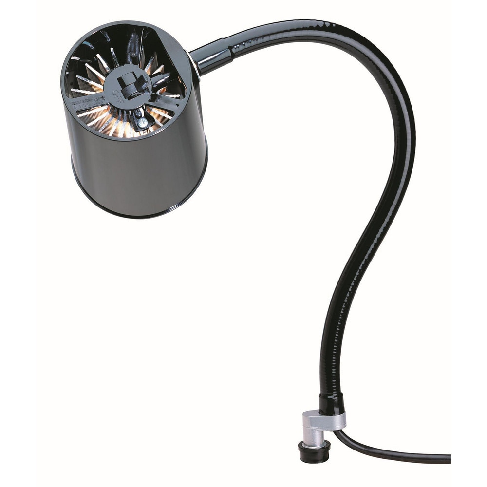 Task Light: Halogen, 18" Reach, Gooseneck Arm, Coupler, Black