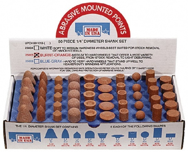 Made in USA 925005KIT 50 Piece Aluminum Oxide Vitrified Mounted Stone Abrasive Point Set Image