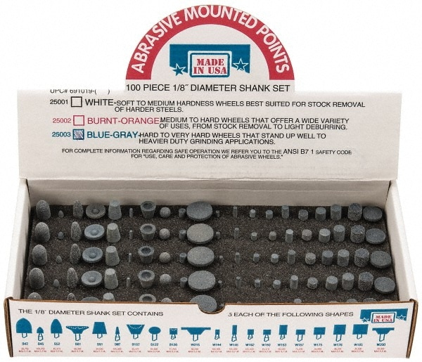 Made in USA 925003KIT 100 Piece Aluminum Oxide Vitrified Mounted Stone Abrasive Point Set Image