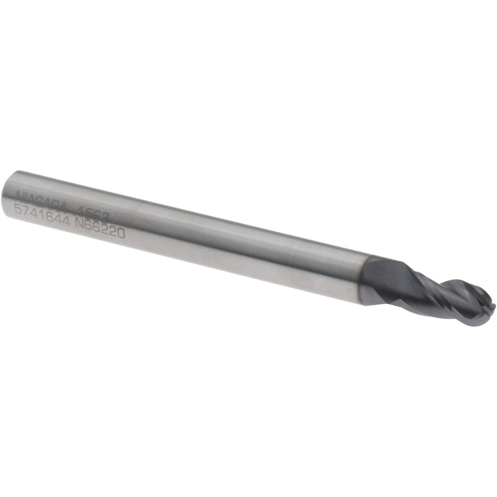 Niagara Cutter 17003782 Ball End Mill: 0.1563" Dia, 0.3125" LOC, 3 Flute, Solid Carbide Image
