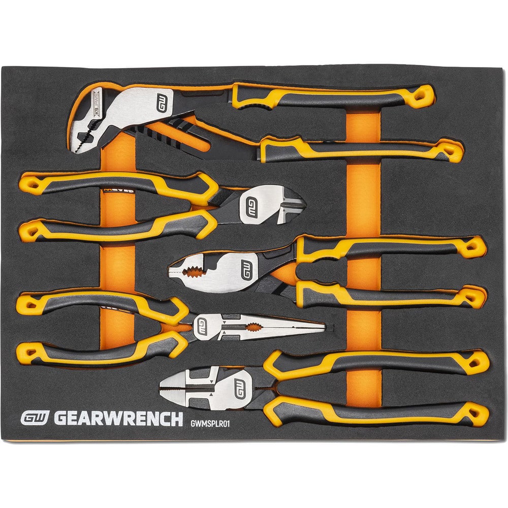Plier Sets; Plier Type Included: PITBULL Cushion Pliers ; Set Type: Assortment; Plier Set ; Container Type: Foam Module ; Overall Length: 13-1/2 in ; Handle Material: Comfort Grip; Cushion Grip ; Includes: 5 PITBULL Pliers