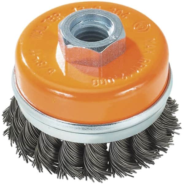 WALTER Surface Technologies 13G304 Cup Brush: 3" Dia, 0.02" Wire Dia, Steel, Knotted 