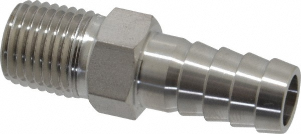 Pipe Hose Connector: 3/8 x 1/4" Fitting, 316 Stainless Steel