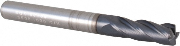 SGS 38164 Corner Radius End Mill: 1/4" Dia, 3/4" LOC, 0.03" Radius, 4 Flutes, Solid Carbide Image