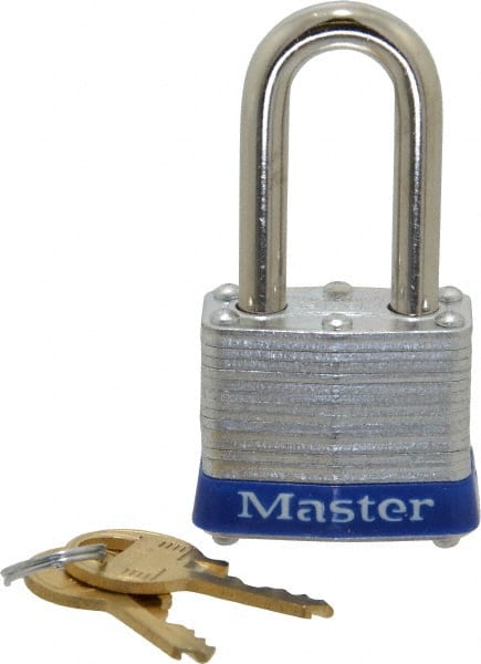 Master Lock 3KALFBLU-3242 Lockout Padlock: Keyed Alike, Laminated Steel, Steel Shackle, Blue 