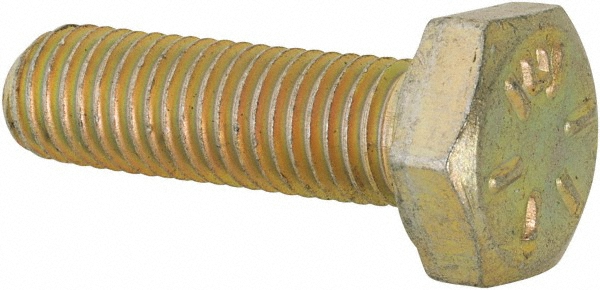 Made in USA C30487 Hex Head Cap Screw: 1/4-28 x 7/8", Grade 8 Steel, Zinc Yellow Dichromate Finish Image