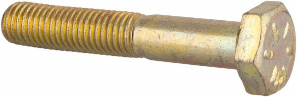 Made in USA 39306 Hex Head Cap Screw: 1/4-28 x 1-1/2", Grade 8 Steel, Zinc Yellow Dichromate Finish Image