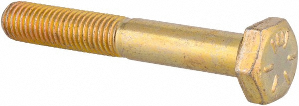 Made in USA 39307 Hex Head Cap Screw: 1/4-28 x 1-3/4", Grade 8 Steel, Zinc Yellow Dichromate Finish Image