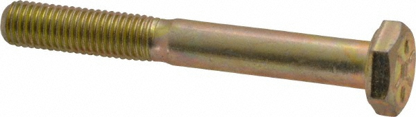 Made in USA 39308 Hex Head Cap Screw: 1/4-28 x 2", Grade 8 Steel, Zinc Yellow Dichromate Finish Image