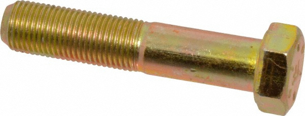 Made in USA MSC39410 Hex Head Cap Screw: 1/2-20 x 2-1/2", Grade 8 Steel, Zinc Yellow Dichromate Finish Image