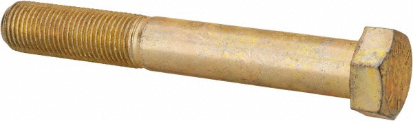 Made in USA MSC39441 Hex Head Cap Screw: 9/16-18 x 4", Grade 8 Steel, Zinc Yellow Dichromate Finish Image