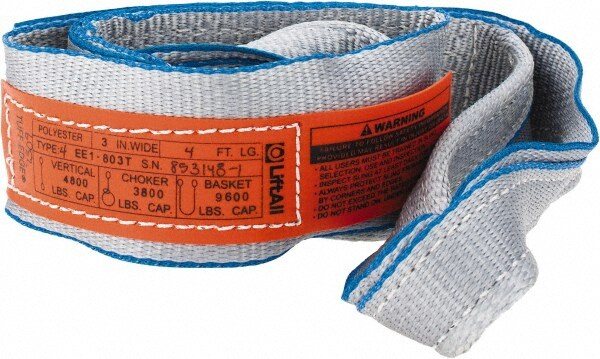 Lift-All EE1803TTX4 Eye & Eye Sling: 3" Wide, 4 Long, 9,600 lb Vertical, Polyester Image